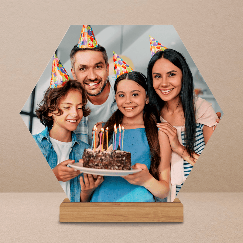 Sechseck Geburtstagsfoto - Druck auf Glas, personalisiertes Geschenk für Familie - Adamell.de