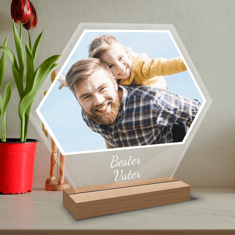 Sechseckiges Bester Vater - Druck auf Glas, personalisiertes Geschenk für Papa - Adamell.de