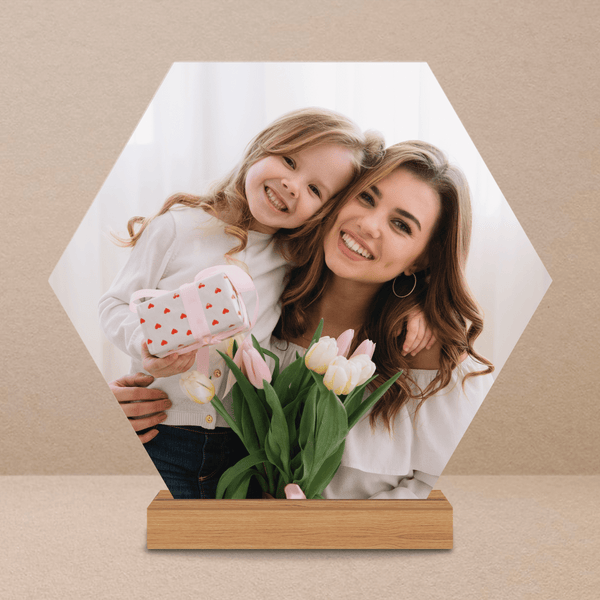 Sechseckiges Foto für Mama - Druck auf Glas, personalisiertes Geschenk für Mama - Adamell.de