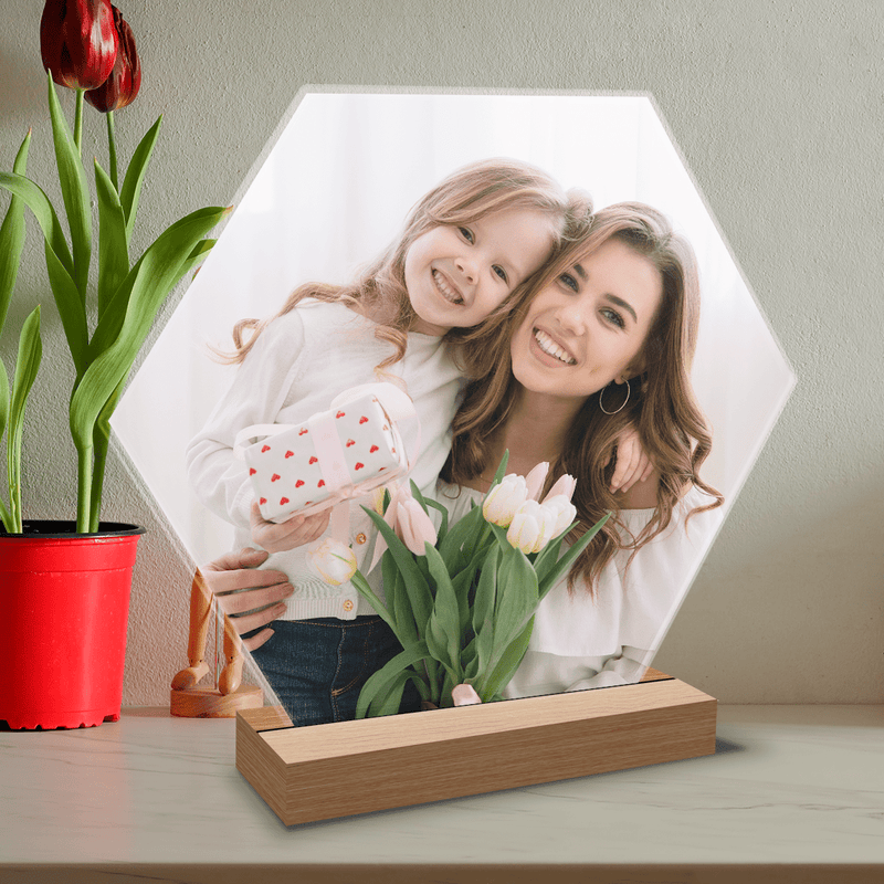 Sechseckiges Foto für Mama - Druck auf Glas, personalisiertes Geschenk für Mama - Adamell.de