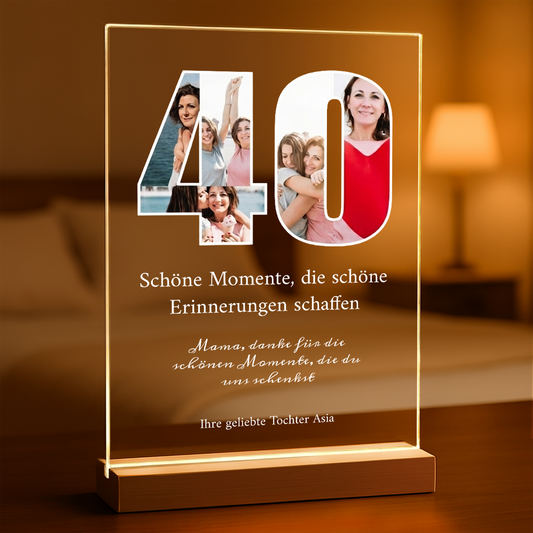 40. Geburtstag der Mutter - Druck auf Glas, personalisiertes Geschenk für Mama