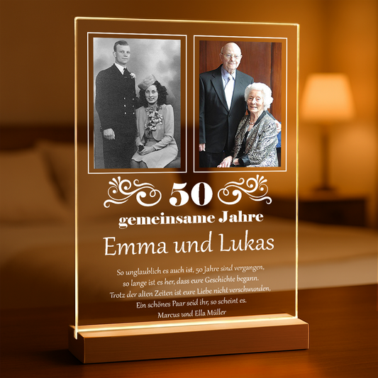 Über die Jahre zusammen - Druck auf Glas, personalisiertes Geschenk