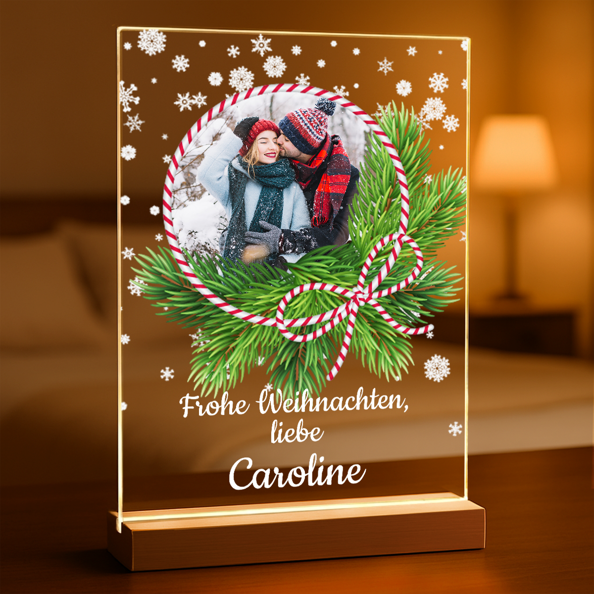 Weihnachtswünsche für sie - Druck auf Glas, personalisiertes Geschenk für Frau
