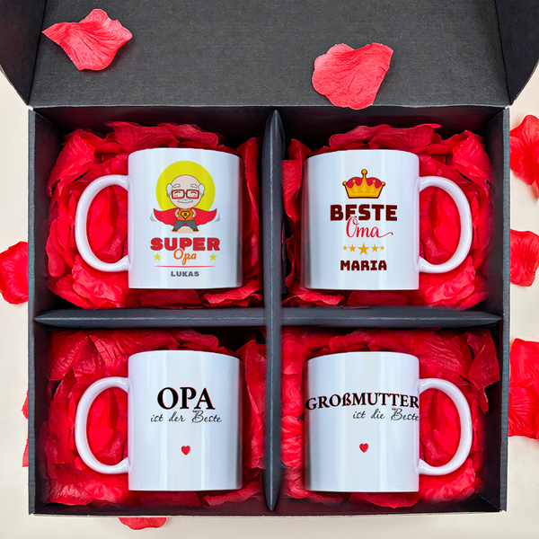 Tassen Set GROSSELTERN - 4 x bedruckte Tasse, personalisiertes Geschenk für Großeltern