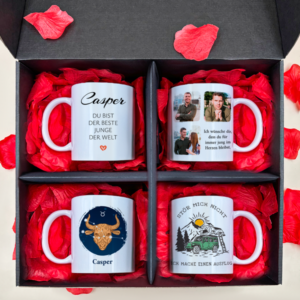 Tassen Set BESTER FREUND - 4 x bedruckte Tasse, personalisiertes Geschenk für Mann