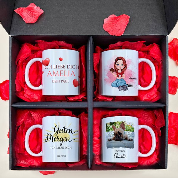 Tassen Set FRAU - 4 x bedruckte Tasse, personalisiertes Geschenk für Frau