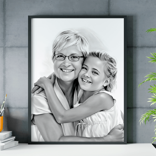 Skizze Oma und Enkelin - Poster, personalisiertes Geschenk für Oma - Adamell.de