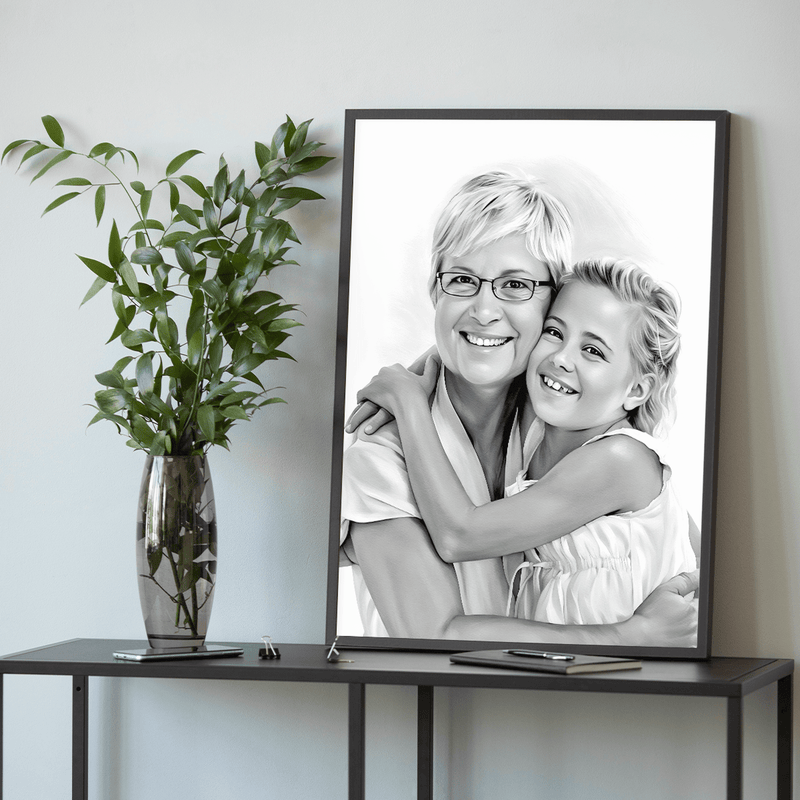 Skizze Oma und Enkelin - Poster, personalisiertes Geschenk für Oma - Adamell.de