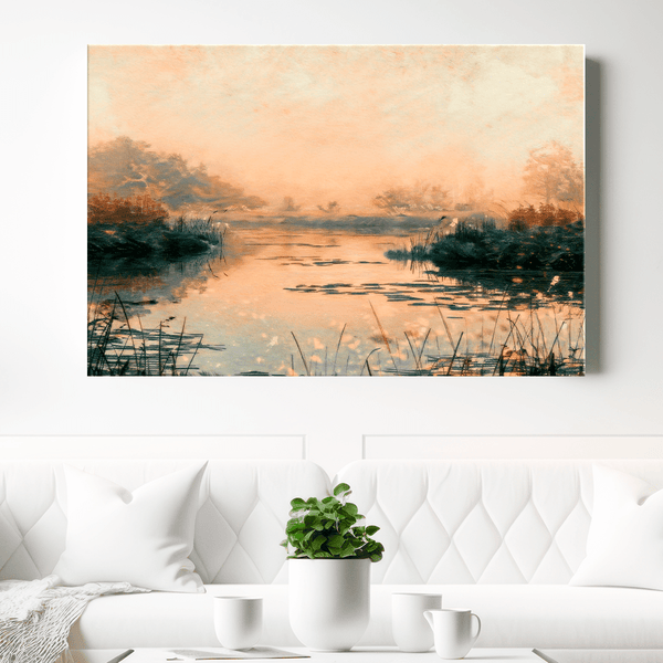 Sonnenaufgang über dem See - Bild auf Leinwand, originelles Geschenk für Frau - Adamell.de