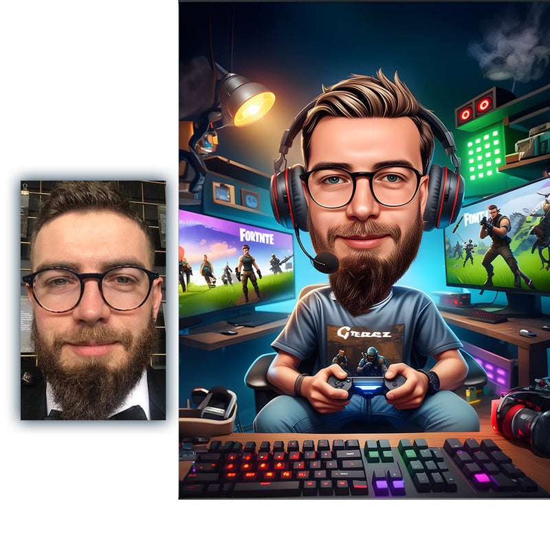 Spieler Karikatur - Poster, personalisiertes Geschenk für Mann - Adamell.de