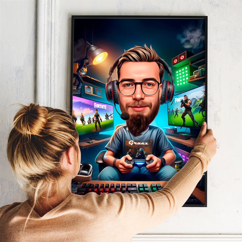 Spieler Karikatur - Poster, personalisiertes Geschenk für Mann - Adamell.de