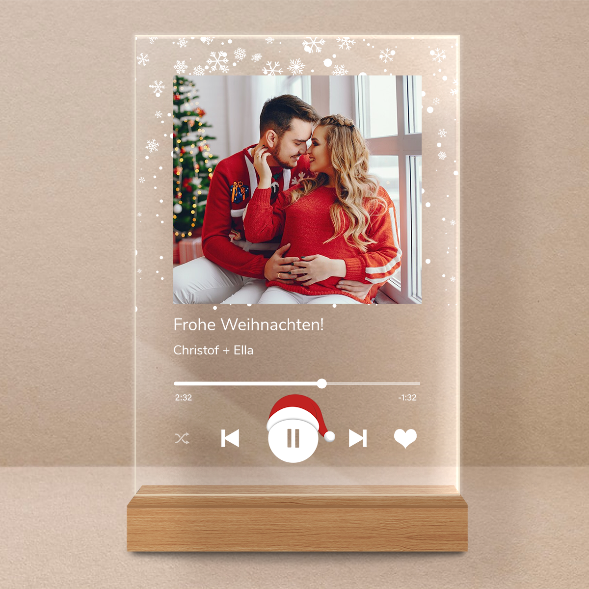 Druck auf Glas FROHE WEIHNACHTEN + Ewige Rose LED im Glas - Geschenkset 2 in 1, personalisiertes Geschenk für Frau