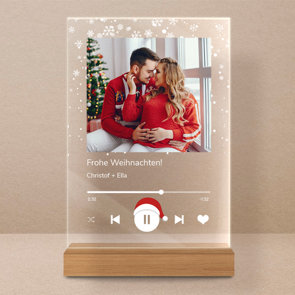Druck auf Glas FROHE WEIHNACHTEN + Ewige Rose LED im Glas - Geschenkset 2 in 1, personalisiertes Geschenk für Frau