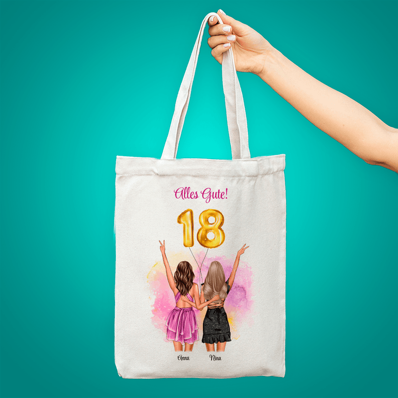 Stofftasche mit eigenem Aufdruck 18. GEBURTSTAG - personalisiertes Geschenk für Freundin - Adamell.de