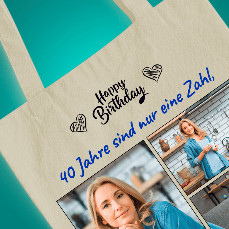 Stofftasche mit eigenem Aufdruck 40 JAHRE - personalisiertes Geschenk für Frau - Adamell.de