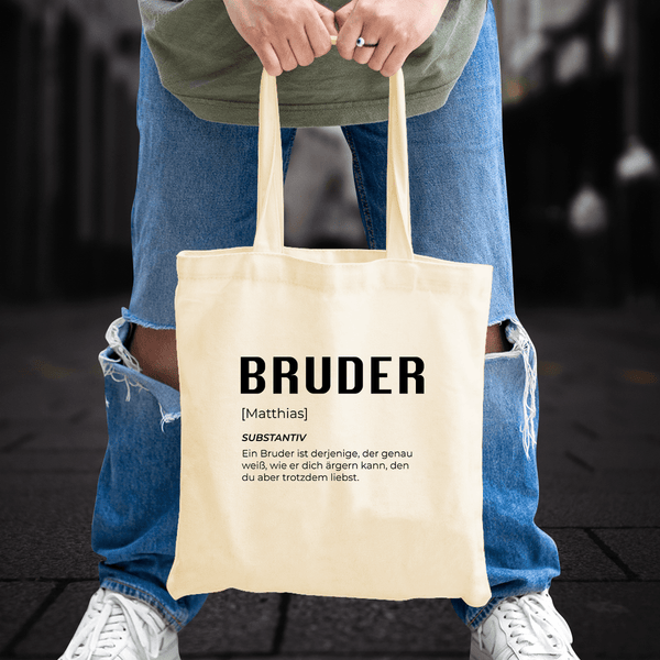 Stofftasche mit eigenem Aufdruck BRUDER - personalisiertes Geschenk für Bruder - Adamell.de