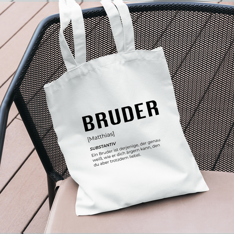 Stofftasche mit eigenem Aufdruck BRUDER - personalisiertes Geschenk für Bruder - Adamell.de