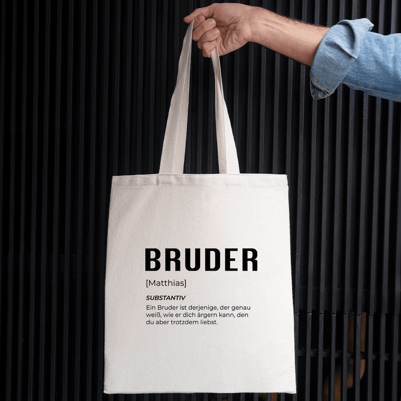 Stofftasche mit eigenem Aufdruck BRUDER - personalisiertes Geschenk für Bruder - Adamell.de