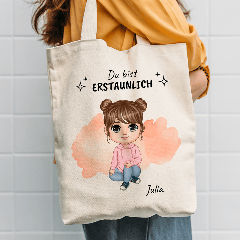 Stofftasche mit eigenem Aufdruck DU BIST ERSTAUNLICH - personalisiertes Geschenk für Teenager - Adamell.de