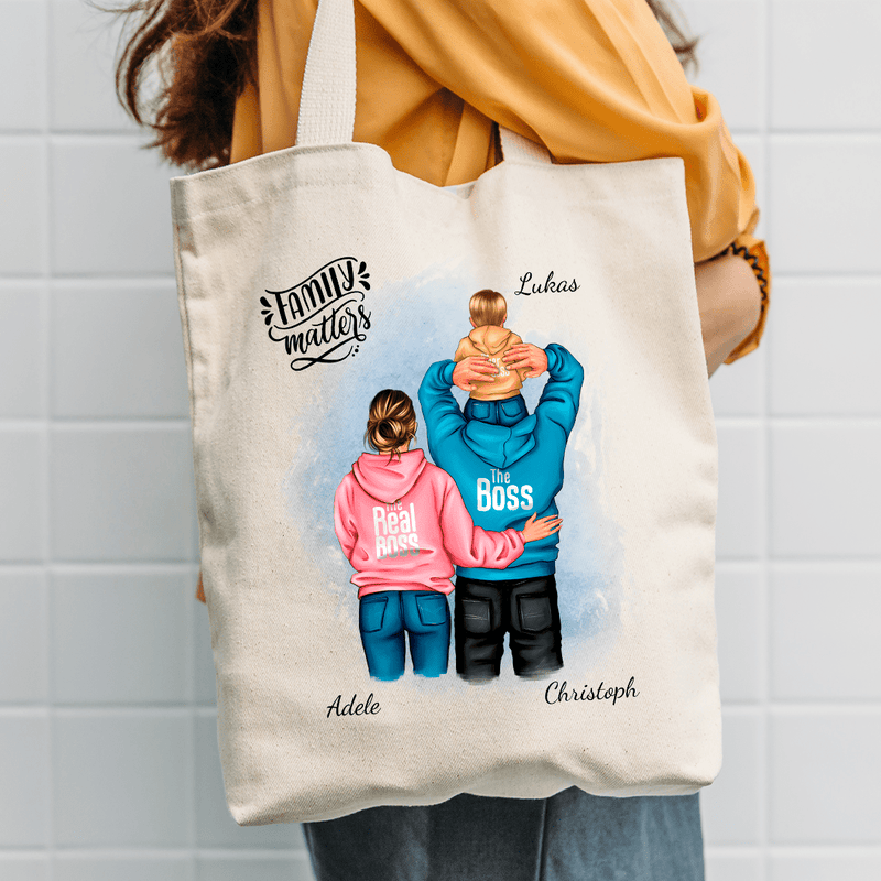 Stofftasche mit eigenem Aufdruck FAMILIE - personalisiertes Geschenk für Eltern - Adamell.de