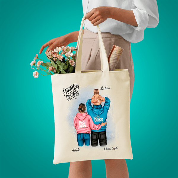 Stofftasche mit eigenem Aufdruck FAMILIE - personalisiertes Geschenk für Eltern - Adamell.de