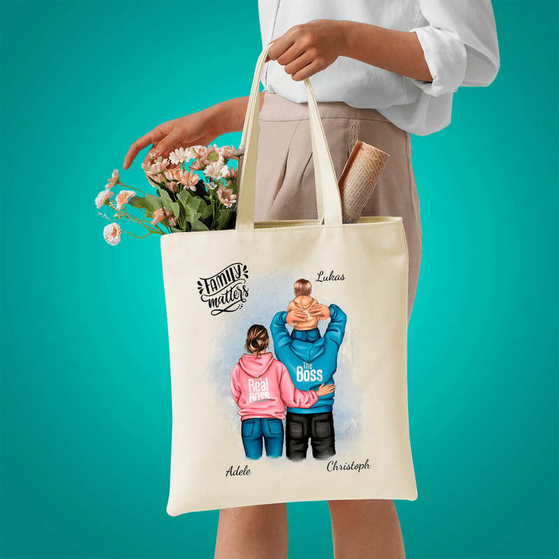 Stofftasche mit eigenem Aufdruck FAMILIE - personalisiertes Geschenk für Eltern - Adamell.de