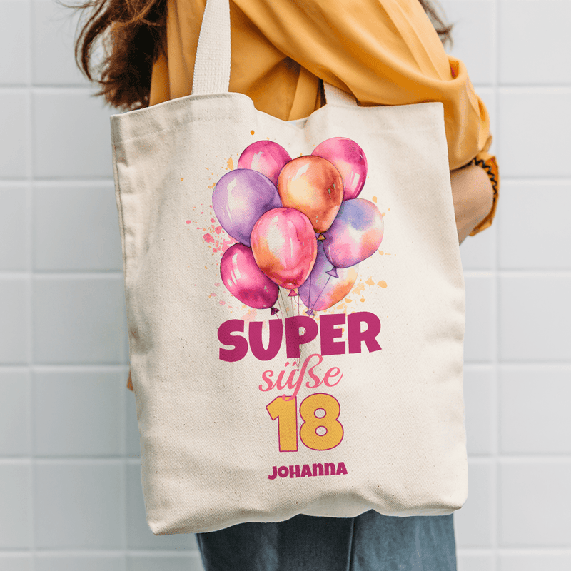 Stofftasche mit eigenem Aufdruck ZUM 18. GEBURTSTAG - personalisiertes Geschenk für Frau - Adamell.de