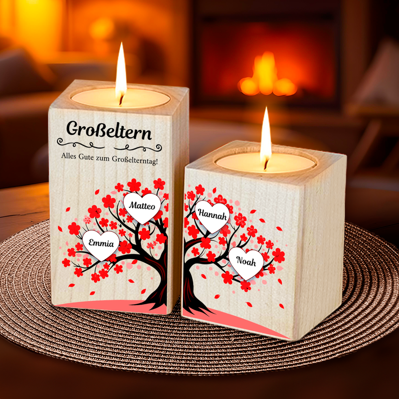 Herzliche Grüße von Ihren Enkelkindern - 2 x Kerzenständer aus Holz, personalisiertes Geschenk für Großeltern