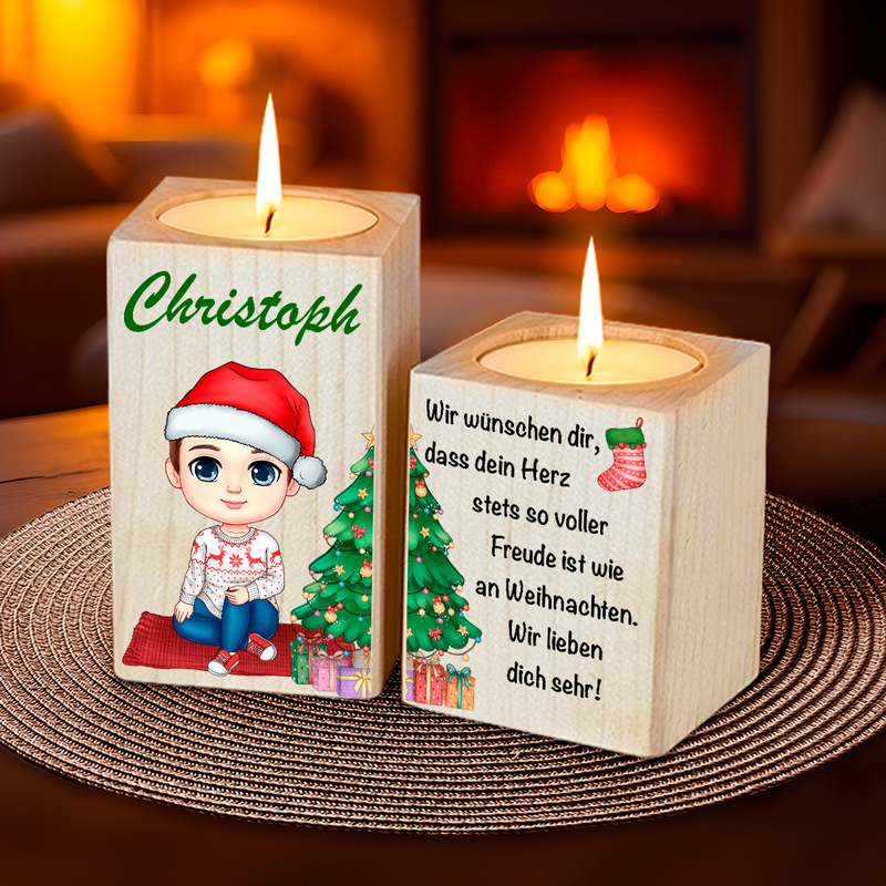 Wünsche für ein Kind - 2 x Kerzenständer aus Holz, personalisiertes Geschenk für Kind