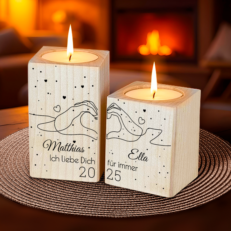 Ich liebe dich für immer - 2 x Kerzenständer aus Holz, personalisiertes Geschenk für Frau