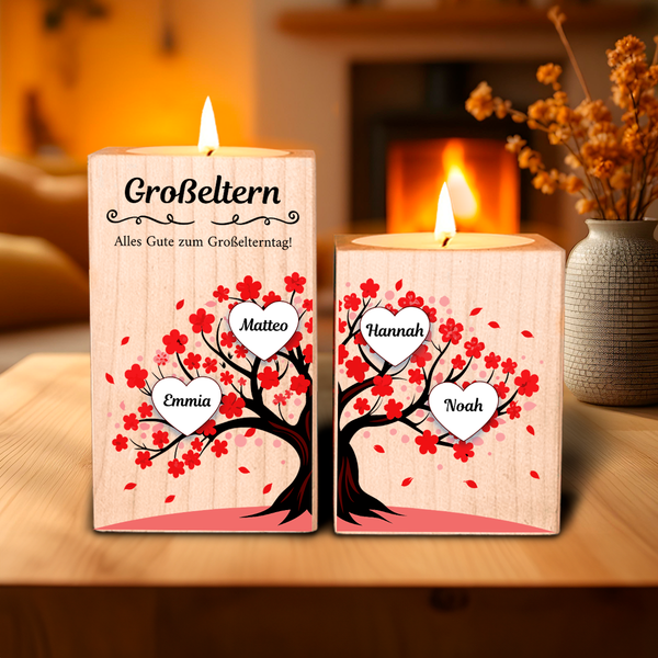 Herzliche Grüße von Ihren Enkelkindern - 2 x Kerzenständer aus Holz, personalisiertes Geschenk für Großeltern