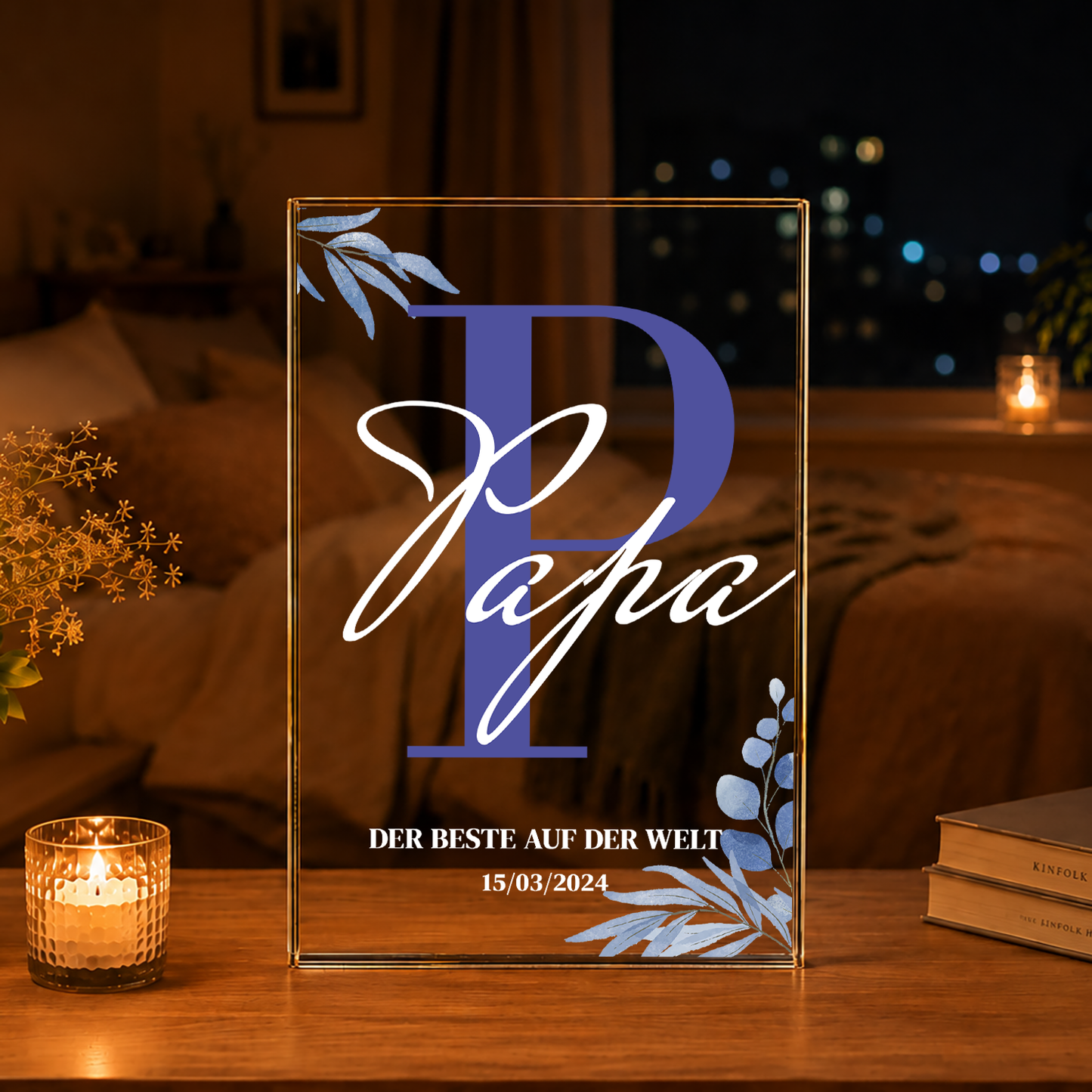 Der Buchstabe "T" - Druck auf Glas, personalisiertes Geschenk für Papa