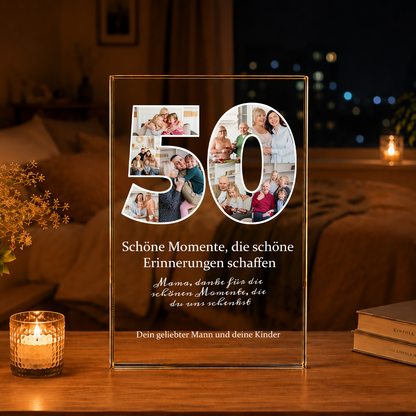 Dein 50. Geburtstag - Druck auf Glas, personalisiertes Geschenk für Mama