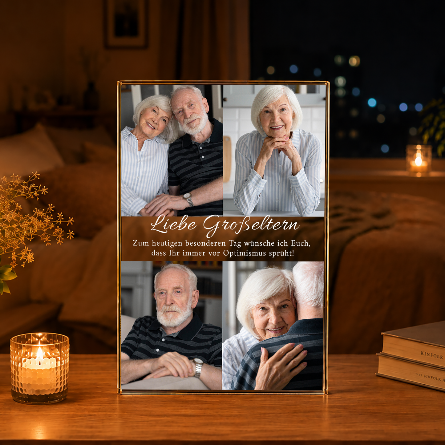 Herzliche Wünsche für Großeltern - Druck auf Glas, personalisiertes Geschenk für Großeltern