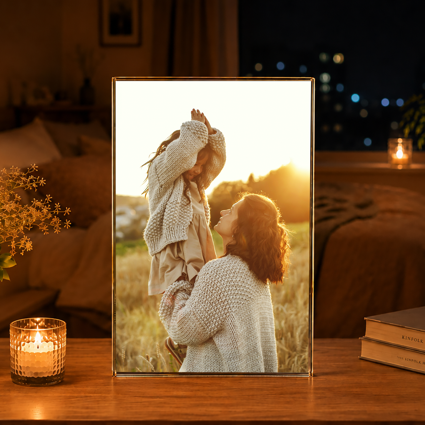 Sonnenuntergang mit Mutter - Druck auf Glas, personalisiertes Geschenk für Mama