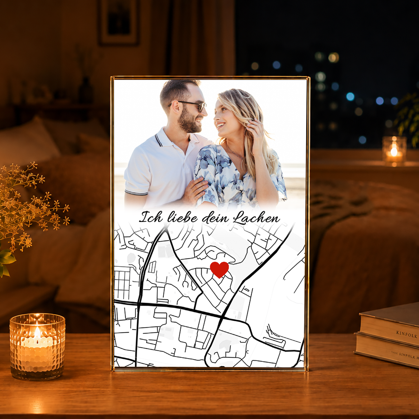 Karte der Liebe - Druck auf Glas, personalisiertes Geschenk für Paar