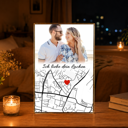 Karte der Liebe - Druck auf Glas, personalisiertes Geschenk für Paar