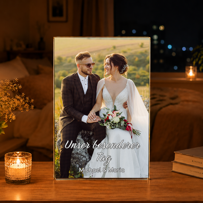 Unser besonderer Tag - Druck auf Glas, personalisiertes Geschenk für Paar