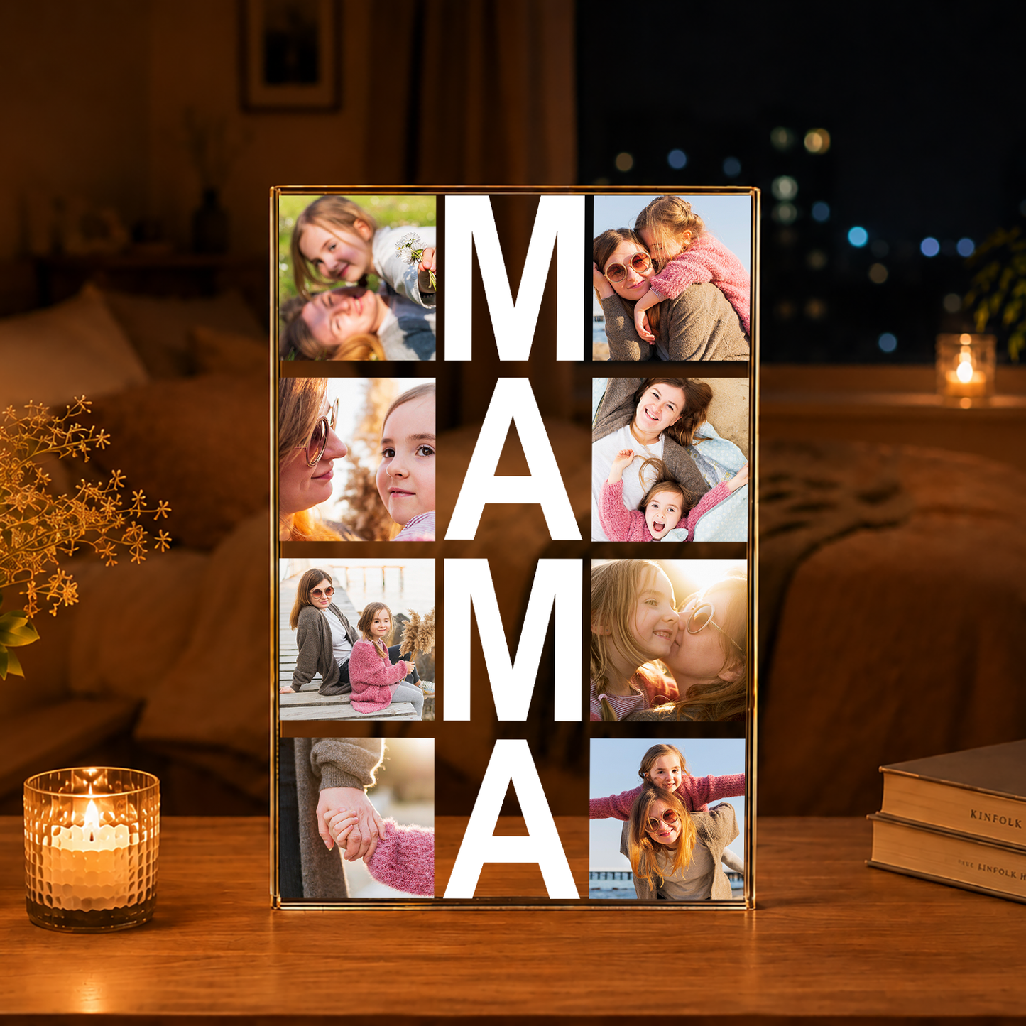 Die Aufschrift MOM + Fotocollage - Druck auf Glas, personalisiertes Geschenk für Mama