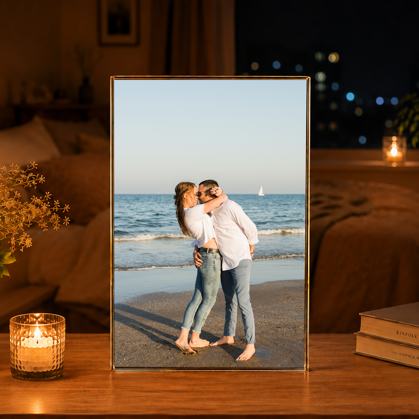 Ein Spaziergang am Strand - Druck auf Glas, personalisiertes Geschenk für Paar