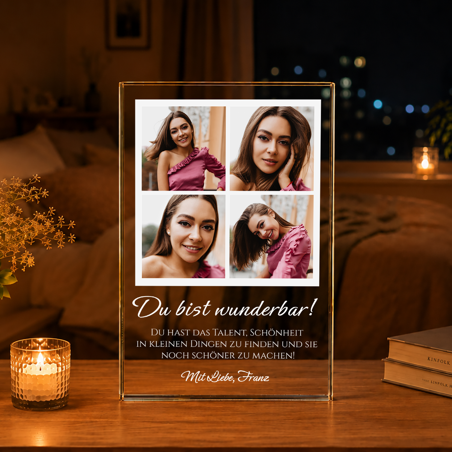 Du bist wunderbar Collage 4 Fotos - Druck auf Glas, personalisiertes Geschenk für Frau