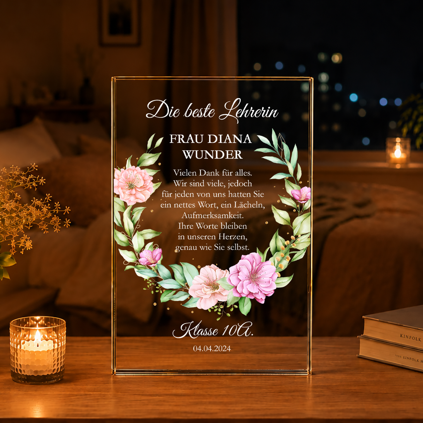 Dankeschön - Druck auf Glas, personalisiertes Geschenk für Lehrer