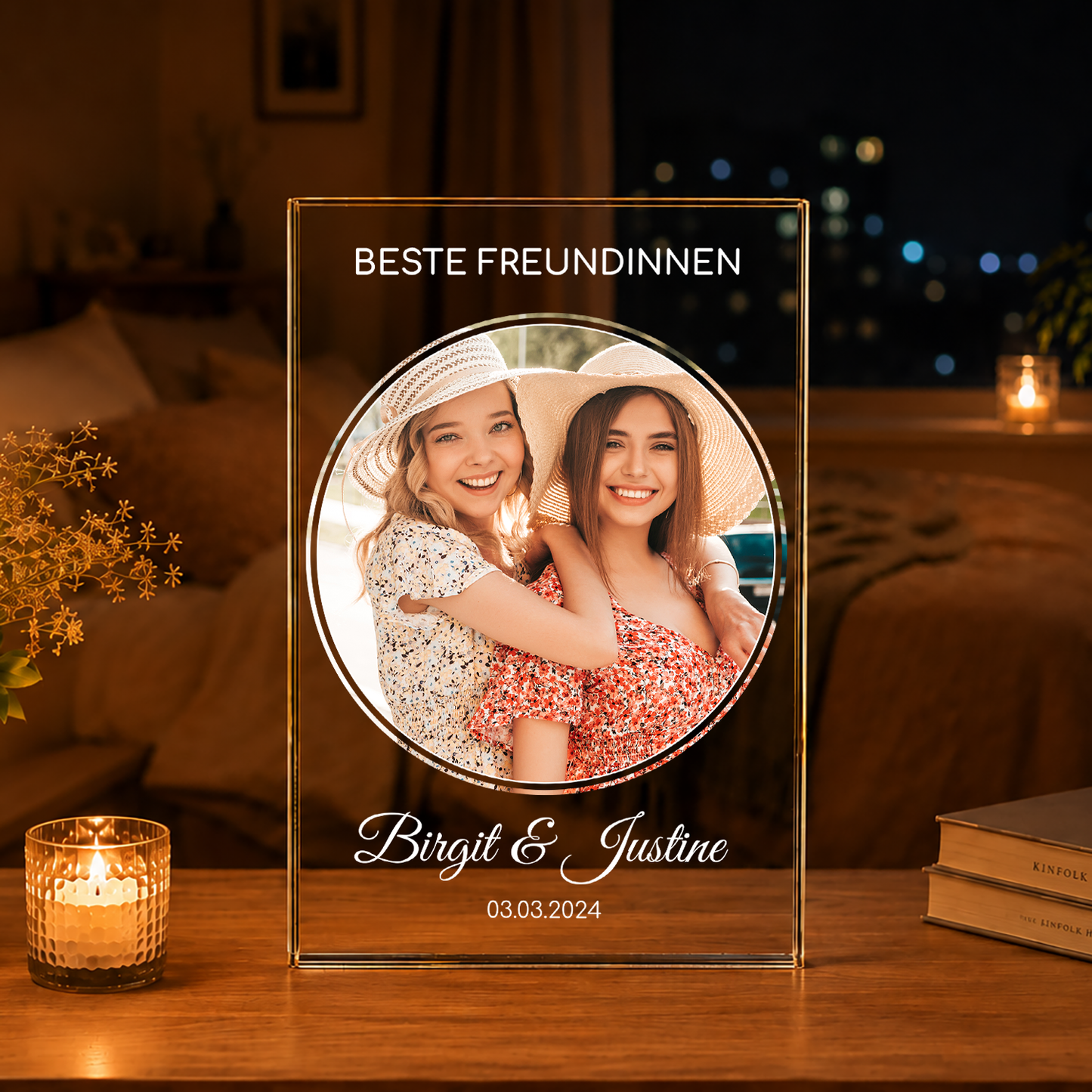 Beste Freundinnen + Foto - Druck auf Glas, personalisiertes Geschenk für Freundin