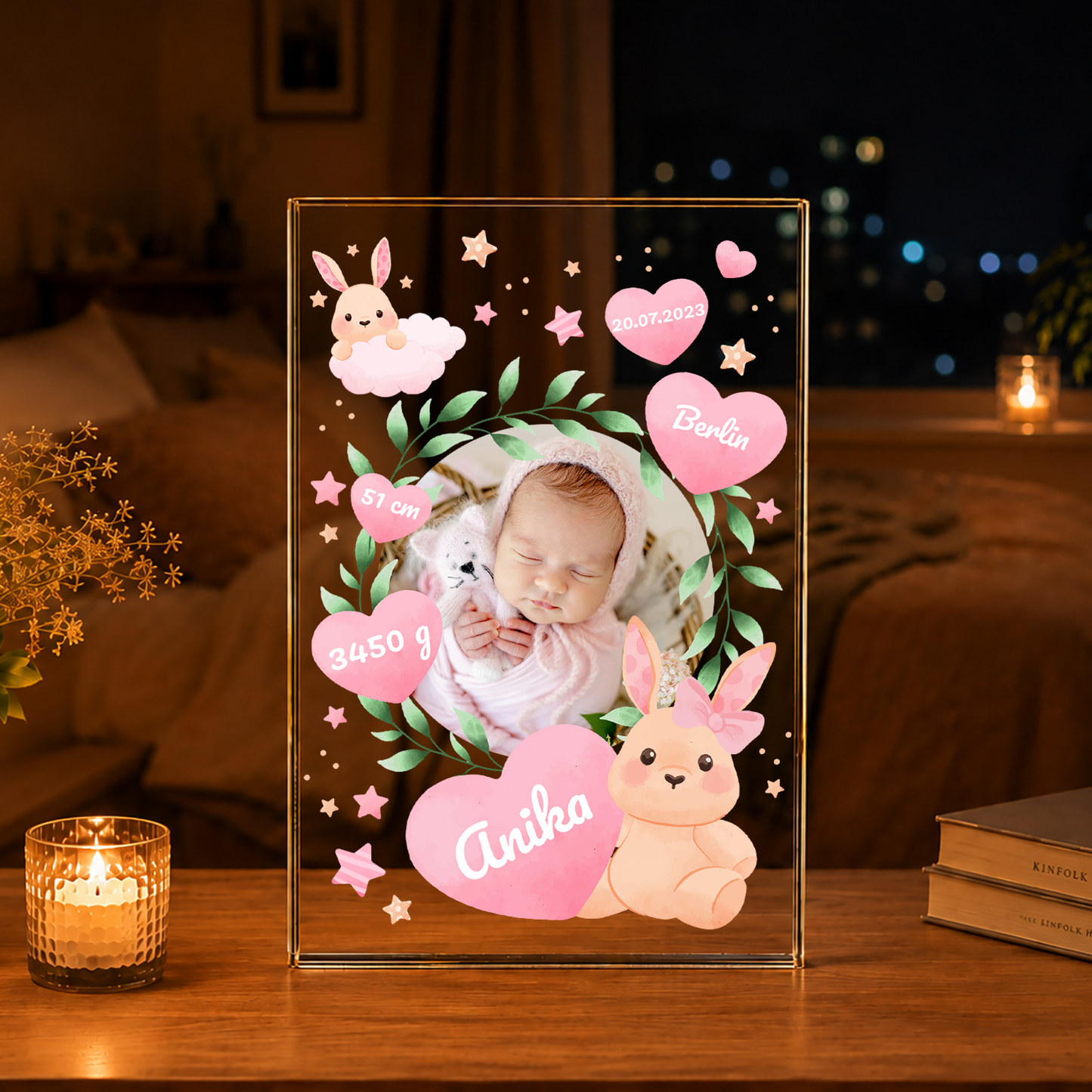 Metriken des Mädchen - Druck auf Glas, personalisiertes Geschenk für Kind