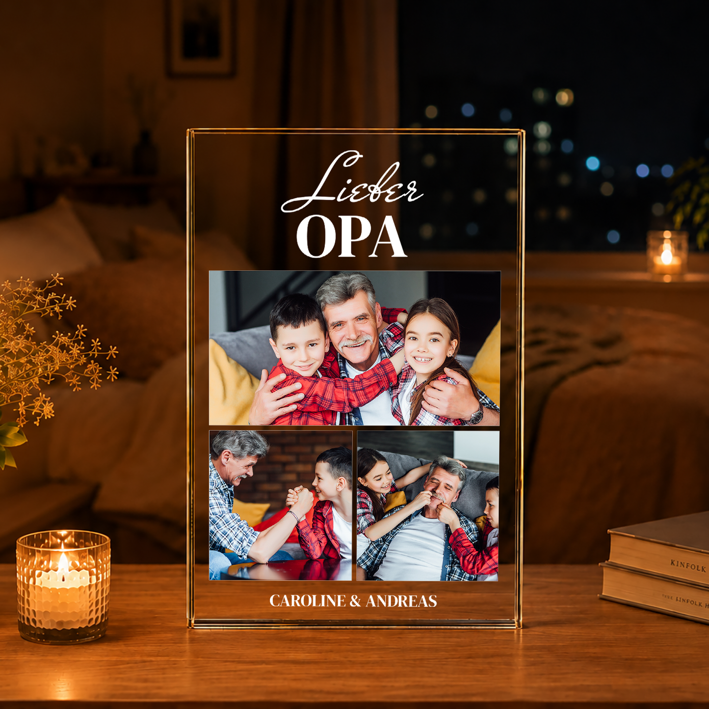 Enkelkindern mit Großvater Collage - Druck auf Glas, personalisiertes Geschenk für Opa