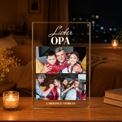 Enkelkindern mit Großvater Collage - Druck auf Glas, personalisiertes Geschenk für Opa