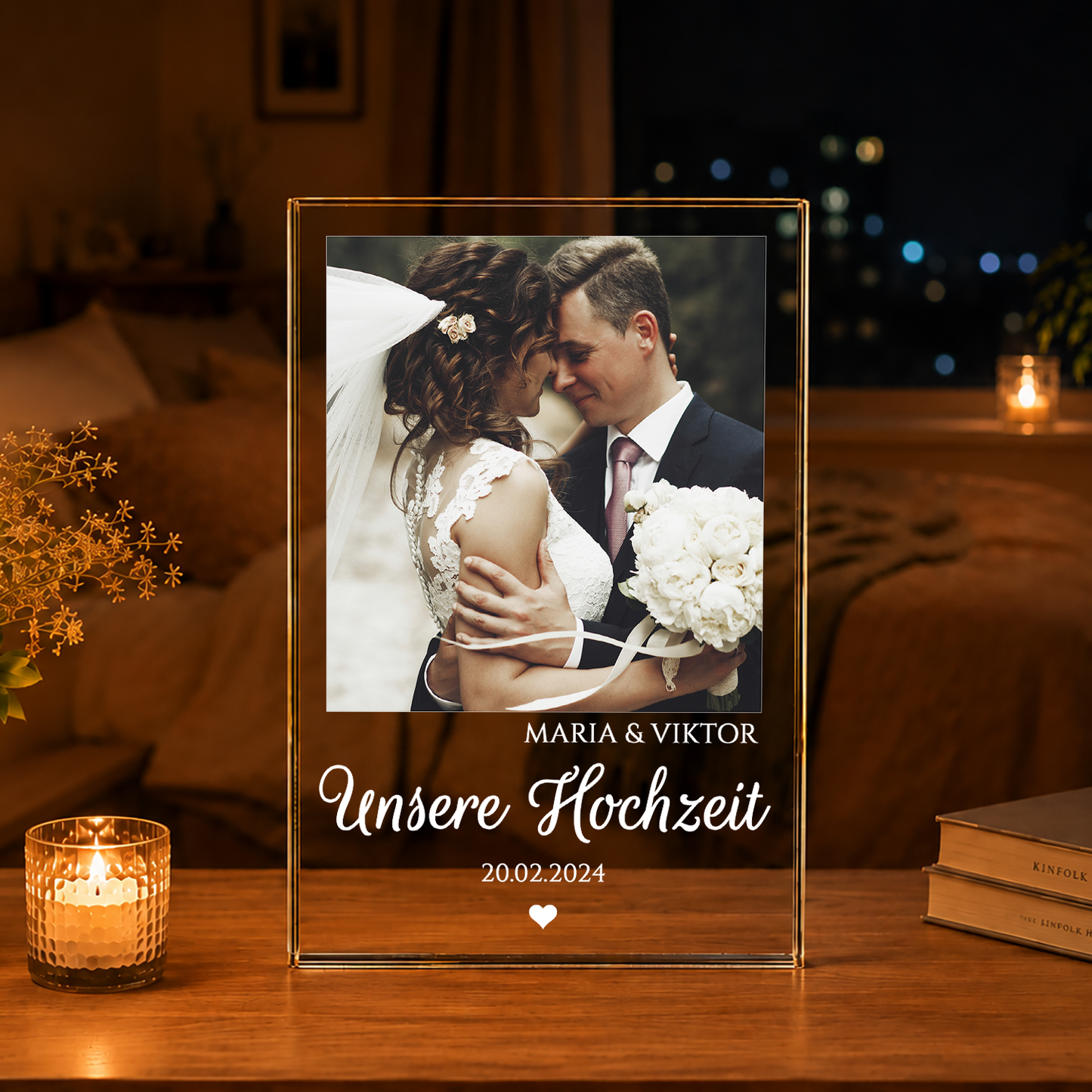 Unsere Hochzeit - Druck auf Glas, personalisiertes Geschenk für Paar