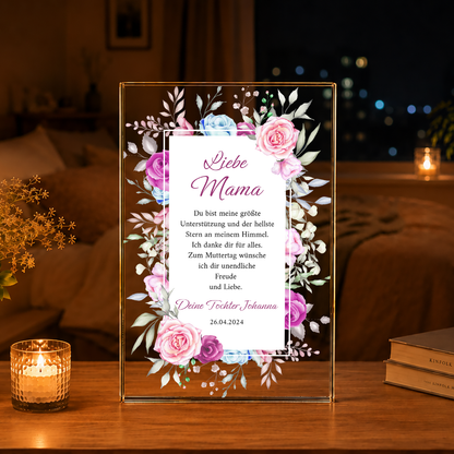 Wünsche der Tochter an die Mama - Druck auf Glas, personalisiertes Geschenk für Mama