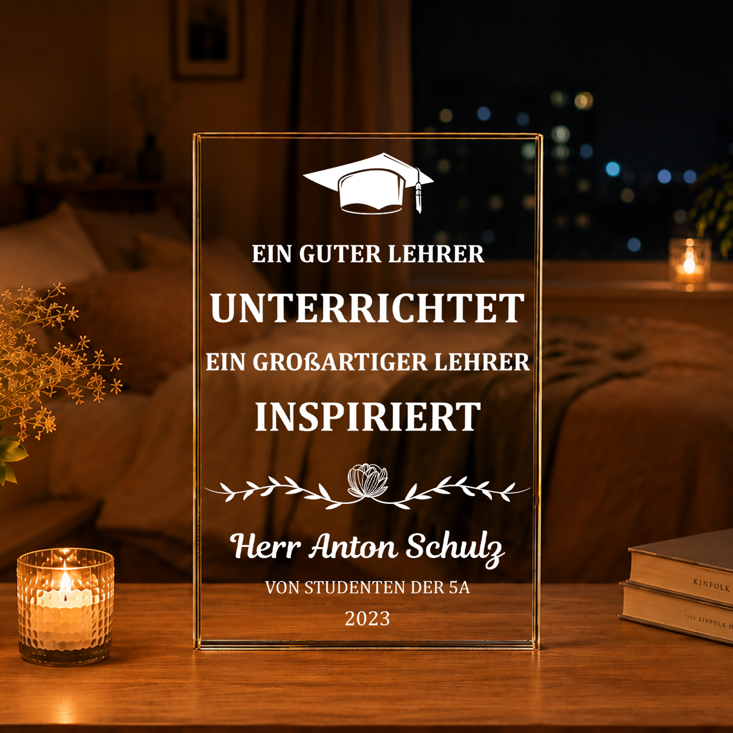 Für den inspirierenden Lehrer - Druck auf Glas, personalisiertes Geschenk für Lehrer