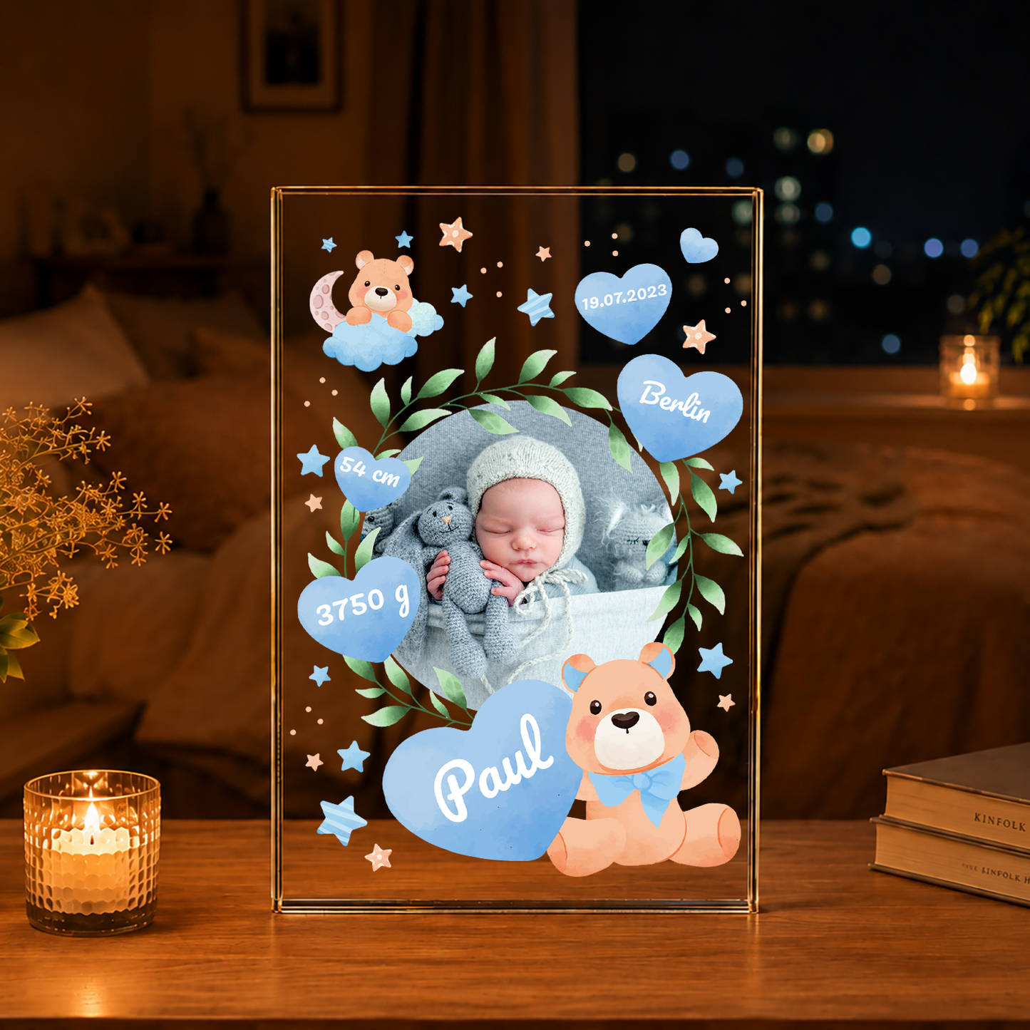 Metriken des Kindes - Druck auf Glas, personalisiertes Geschenk für Kind